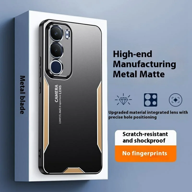 Étui pour téléphone vivo Y50 en alliage d'aluminium TPU PC - Bleu - Or