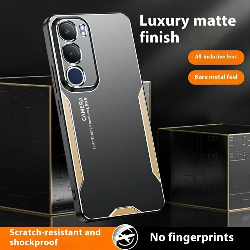 Étui pour téléphone vivo Y50 en alliage d'aluminium TPU PC - Bleu - Or