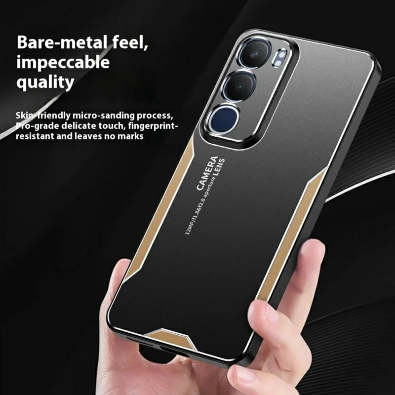 Étui pour téléphone vivo Y50 en alliage d'aluminium TPU PC - Bleu - Or