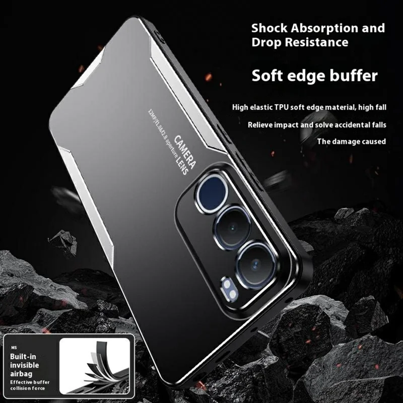 Étui pour téléphone vivo Y50 en alliage d'aluminium TPU PC - Bleu - Or