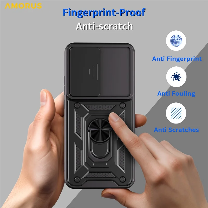 AMORUS For Oppo Reno14 5G (Global) Case Kickstand PC + TPU Phone Cover with Camera Lens Slider - Rose Gold