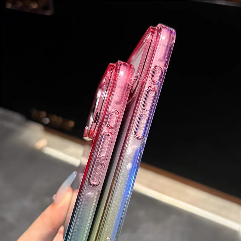 Für iPhone 17 Pro Max Hülle Transparenter Glitzer Zweifarbig PC + TPU Handyhülle - Pink / Himmelblau