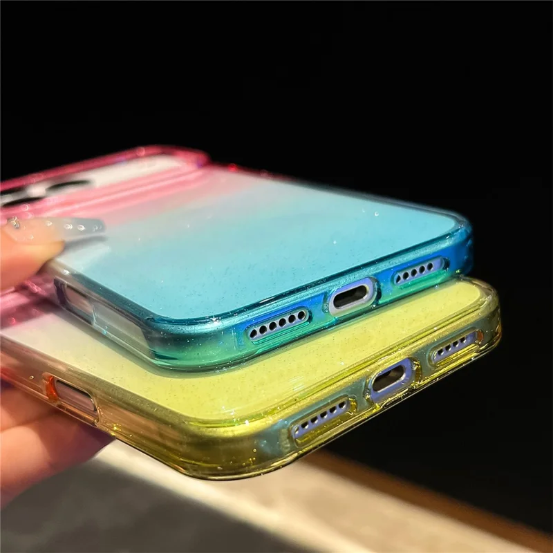 Für iPhone 17 Pro Max Hülle Transparenter Glitzer Zweifarbig PC + TPU Handyhülle - Pink / Himmelblau