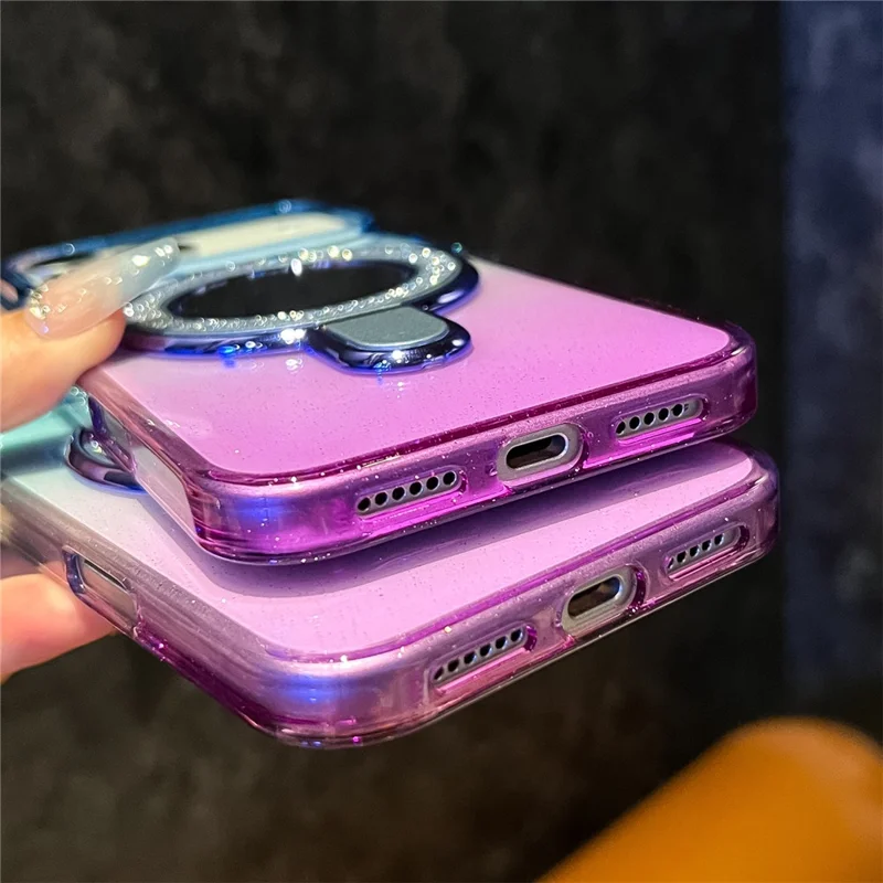 Custodia per iPhone 17 Pro Max Glitter PC + TPU Specchio Trasparente Supporto con Compatibile con MagSafe - Viola / Giallo