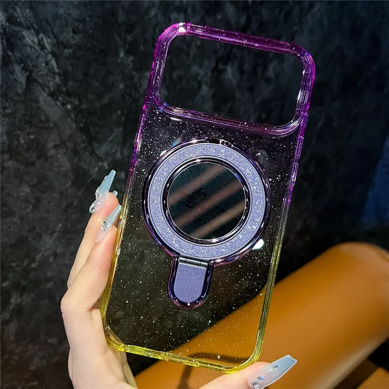 Custodia per iPhone 17 Pro Max Glitter PC + TPU Specchio Trasparente Supporto con Compatibile con MagSafe - Viola / Giallo