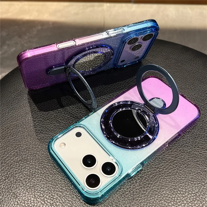 Custodia per iPhone 17 Pro Max Glitter PC + TPU Specchio Trasparente Supporto con Compatibile con MagSafe - Viola / Giallo