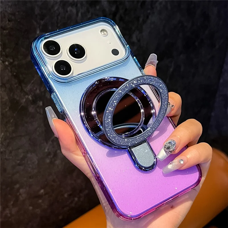 Custodia per iPhone 17 Pro Max Glitter PC + TPU Specchio Trasparente Supporto con Compatibile con MagSafe - Viola / Giallo