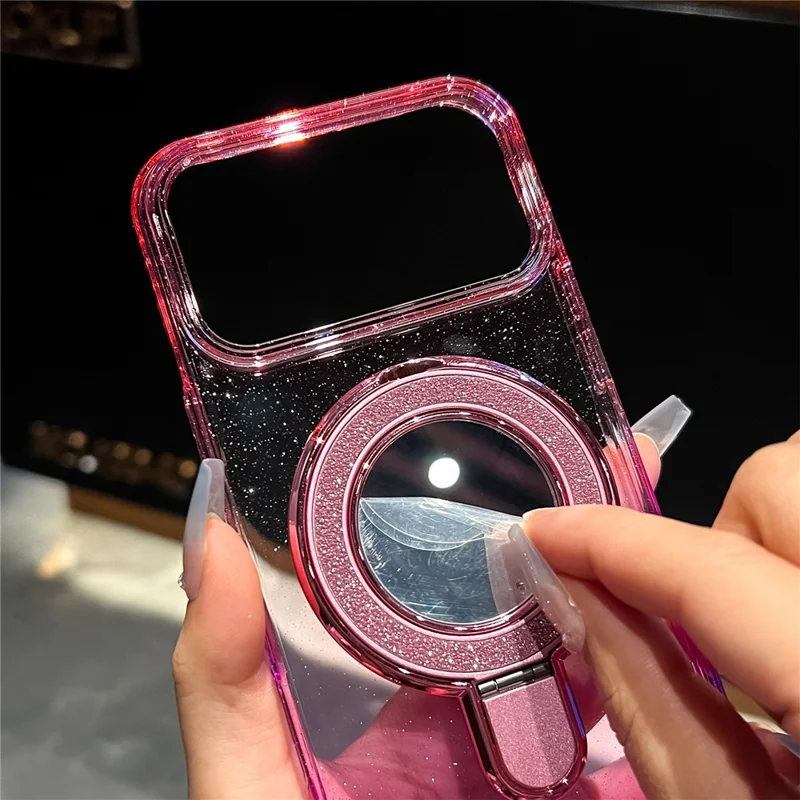 Custodia per iPhone 17 Pro Max Glitter PC + TPU Specchio Trasparente Supporto con Compatibile con MagSafe - Viola / Giallo