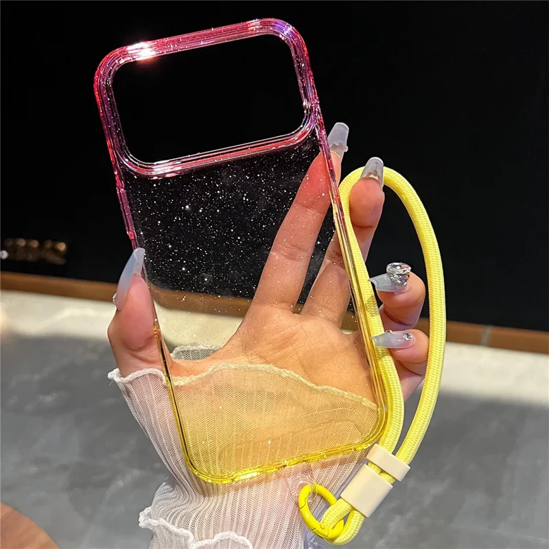 Étui Glitter Bicolore pour iPhone 17 Pro - Coque de téléphone transparente en PC + TPU avec Dragonne - Bleu / Violet