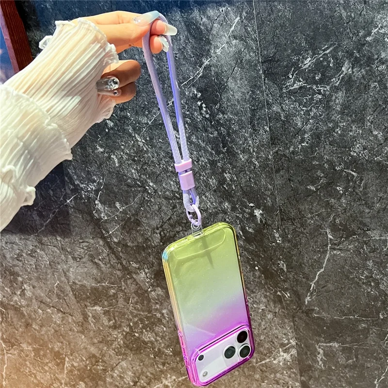 Étui Glitter Bicolore pour iPhone 17 Pro - Coque de téléphone transparente en PC + TPU avec Dragonne - Bleu / Violet