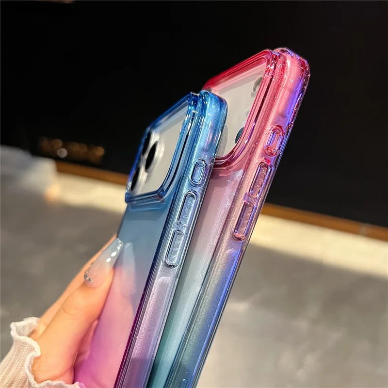Étui Glitter Bicolore pour iPhone 17 Pro - Coque de téléphone transparente en PC + TPU avec Dragonne - Bleu / Violet