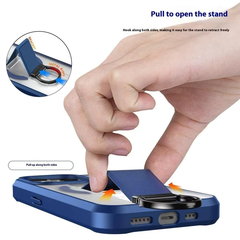 For iPhone 15 Pro Magnetic Case with Folding Kickstand / Ring Holder TPU + PC Phone Back Cover - Blue