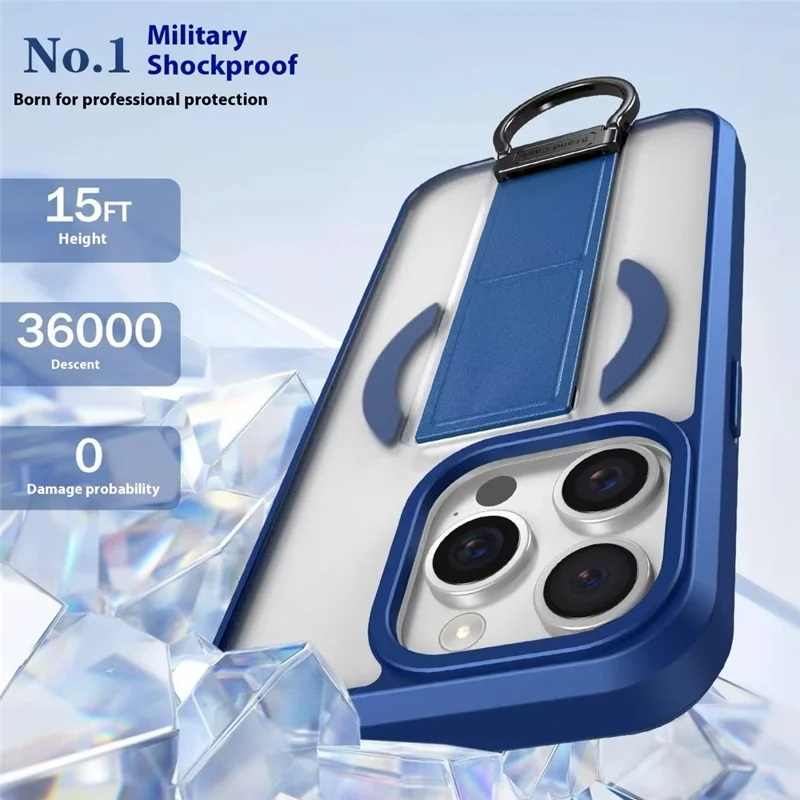 For iPhone 15 Pro Magnetic Case with Folding Kickstand / Ring Holder TPU + PC Phone Back Cover - Blue
