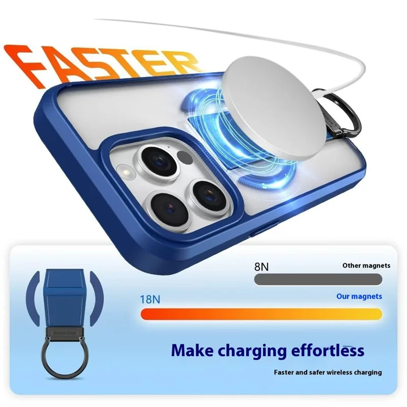 For iPhone 15 Pro Magnetic Case with Folding Kickstand / Ring Holder TPU + PC Phone Back Cover - Blue