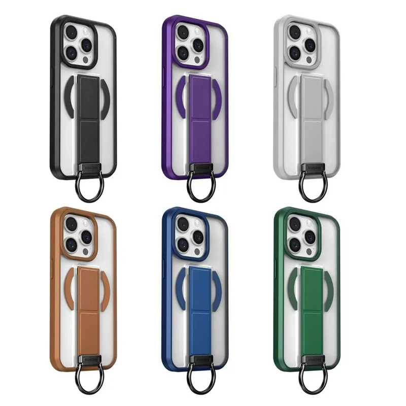 For iPhone 15 Pro Magnetic Case with Folding Kickstand / Ring Holder TPU + PC Phone Back Cover - Blue