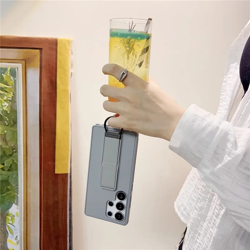 Чехол для Samsung Galaxy S25 Ultra с подставкой / держателем D-Ring, задняя крышка для телефона из TPU и ПК - Серый