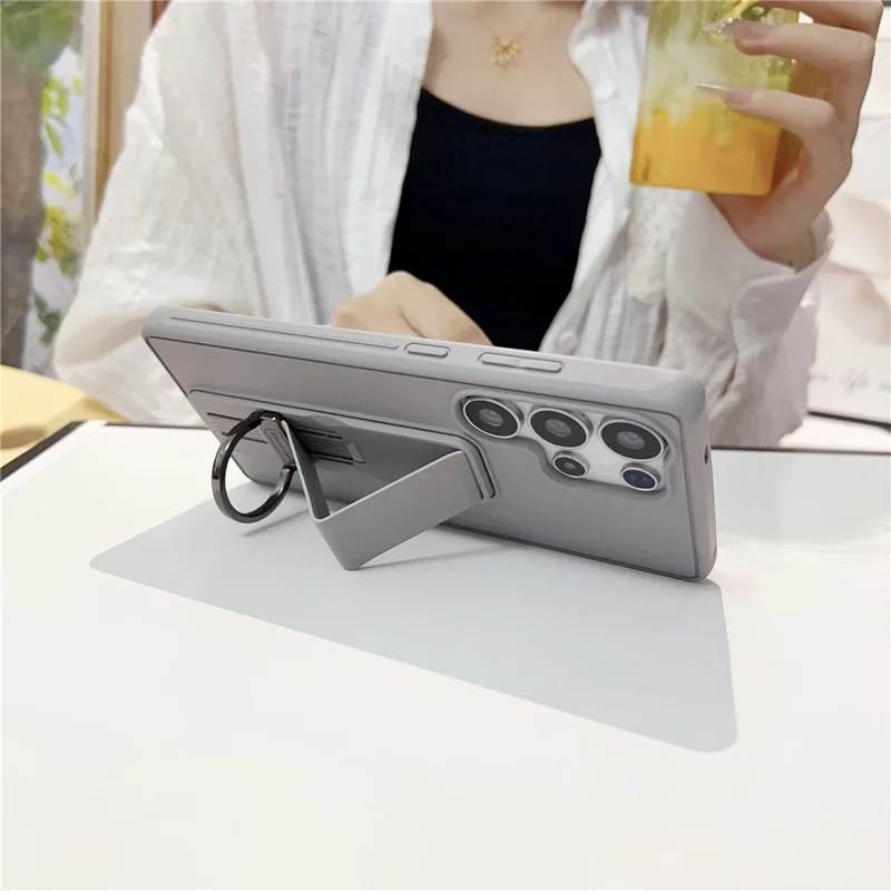 Cover per Samsung Galaxy S24 Ultra con Supporto / Anello di Fissaggio in TPU e PC - Grigio