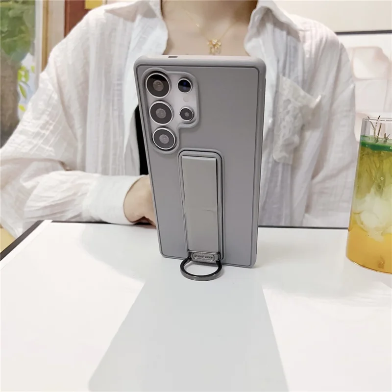 Cover per Samsung Galaxy S24 Ultra con Supporto / Anello di Fissaggio in TPU e PC - Grigio