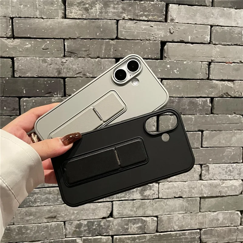 Защитный чехол для iPhone 16 TPU + PC со встроенной подставкой - Титановый серый