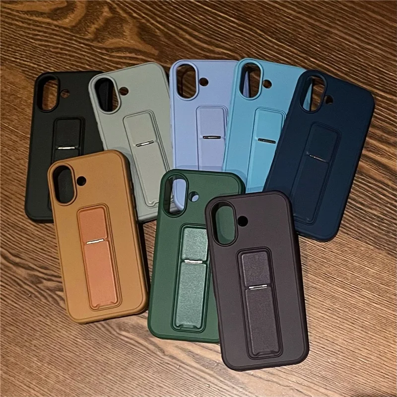 Защитный чехол для iPhone 16 TPU + PC со встроенной подставкой - Титановый серый