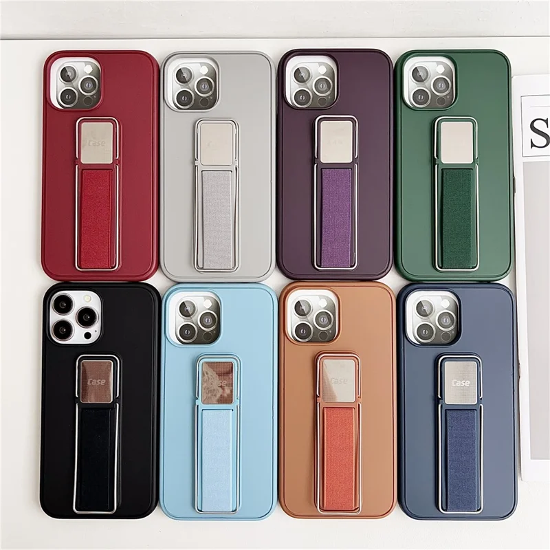 For iPhone 15 Pro Max Case TPU + PC Phone Cover with Kickstand / Elastic Finger Strap - Blue