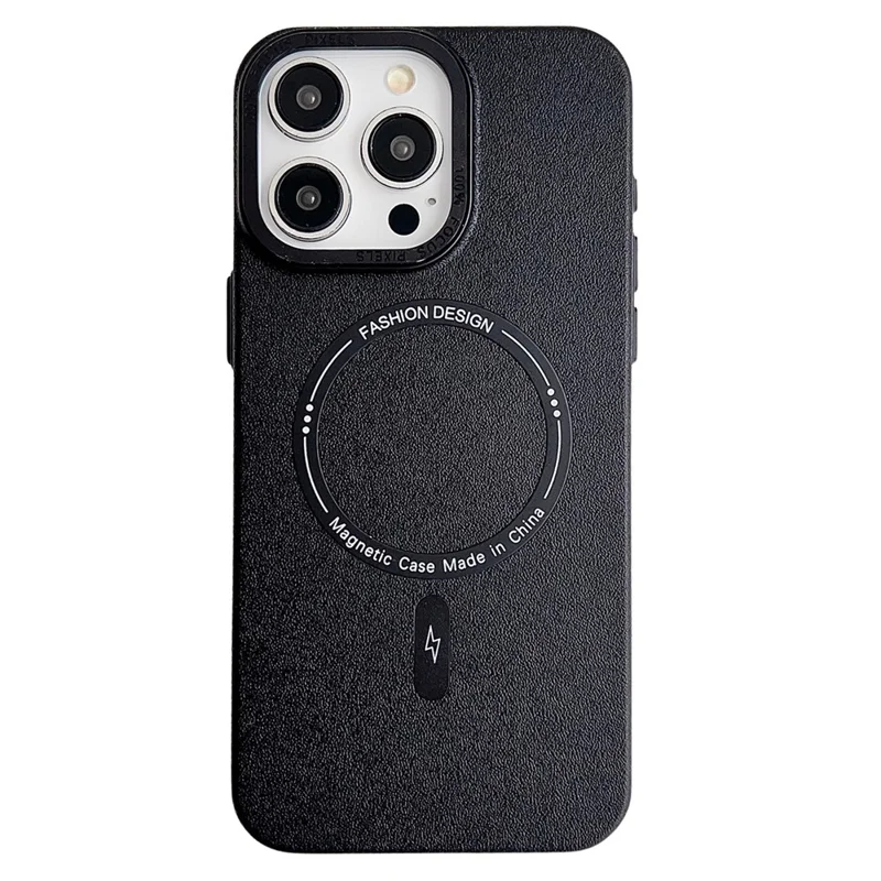 Für iPhone 16 Pro Max Magnetische Hülle TPU + PC + PU Handyhülle mit Metall-Objektivrahmen - Schwarz