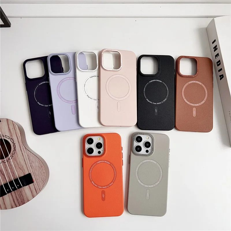 Funda Magnética Negro TPU + PC + PU con Marco de Lente Metálico para iPhone 15 Pro