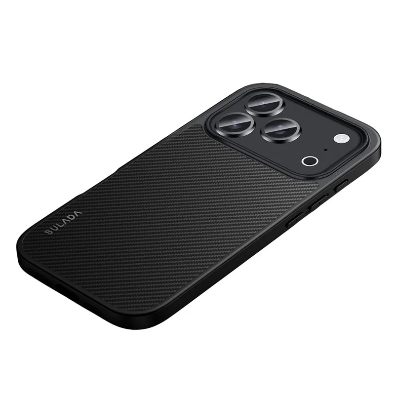 Funda SULADA para iPhone 17 Pro Compatible con MagSafe, Marco de Lente Metálico, Carcasa de Teléfono PU+TPU - Negro