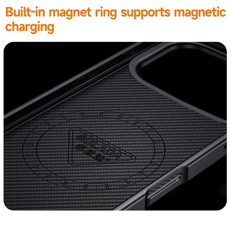 Funda SULADA para iPhone 17 Pro Compatible con MagSafe, Marco de Lente Metálico, Carcasa de Teléfono PU+TPU - Negro