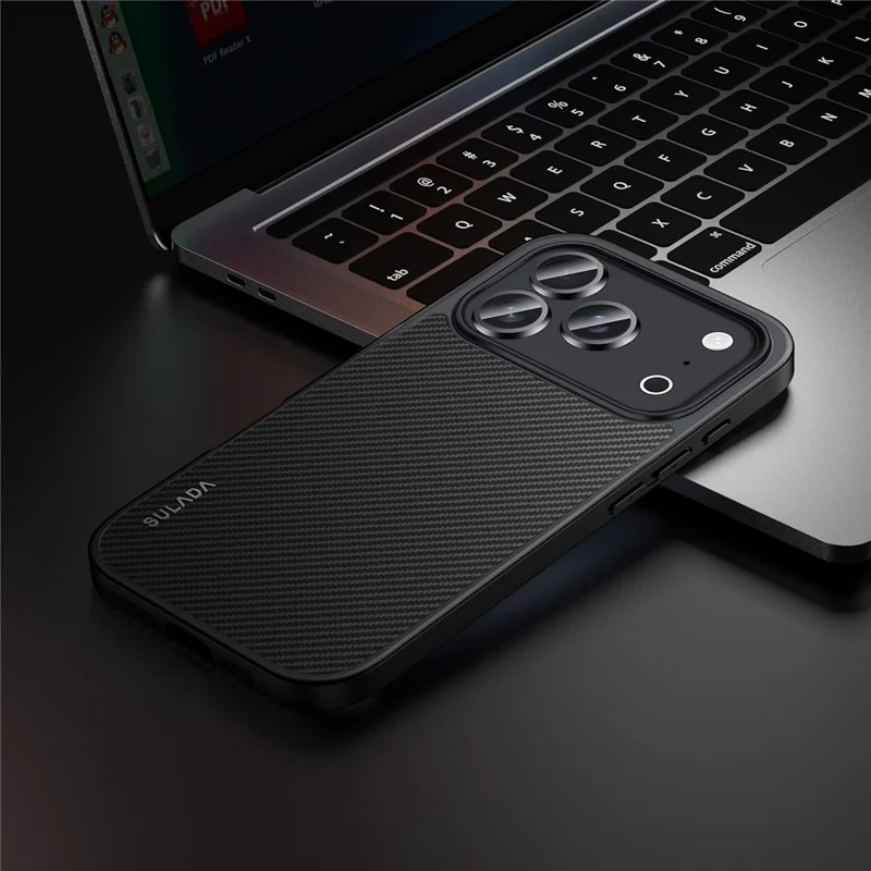 Funda SULADA para iPhone 17 Pro Compatible con MagSafe, Marco de Lente Metálico, Carcasa de Teléfono PU+TPU - Negro