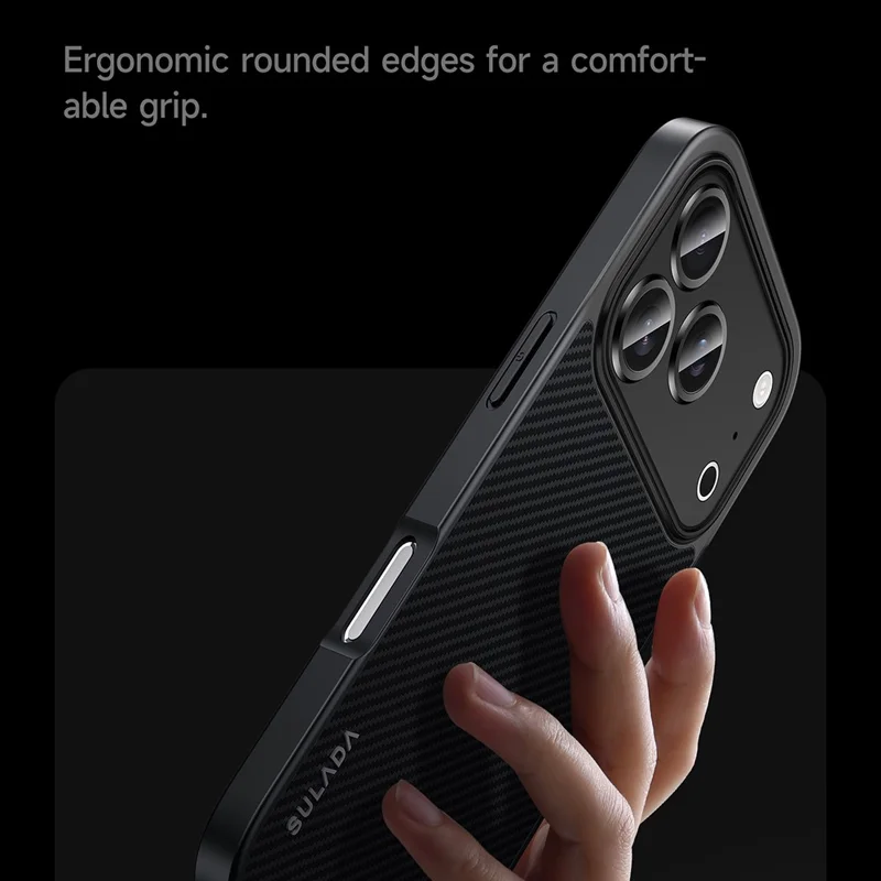 Funda SULADA para iPhone 17 Pro Compatible con MagSafe, Marco de Lente Metálico, Carcasa de Teléfono PU+TPU - Negro