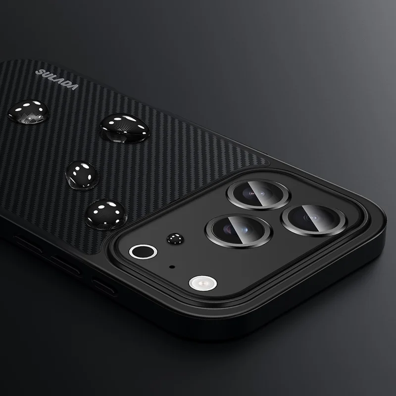 Funda SULADA para iPhone 17 Pro Compatible con MagSafe, Marco de Lente Metálico, Carcasa de Teléfono PU+TPU - Negro