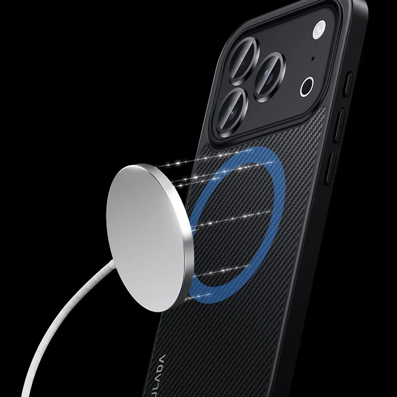 Funda SULADA para iPhone 17 Pro Compatible con MagSafe, Marco de Lente Metálico, Carcasa de Teléfono PU+TPU - Negro