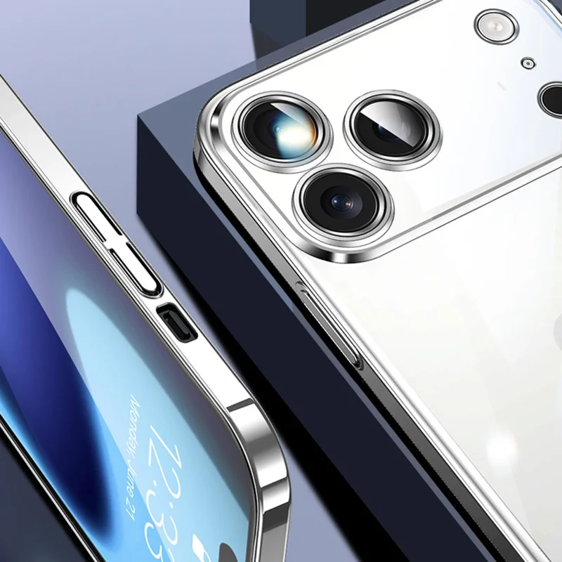 SULADA JINGJIA Series For iPhone 17 Pro Case Electroplating Hard PC Clear Phone Case with Lens Film - Silver