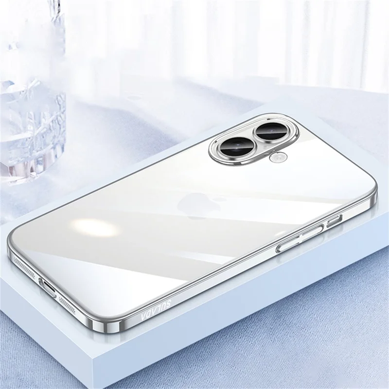 SULADA JINGJIA Series For iPhone 17 Case Electroplating Hard PC Clear Phone Case with Lens Film - Silver