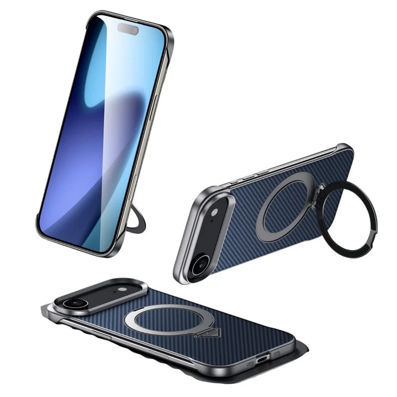SULADA For iPhone Air Case Compatible with MagSafe Kickstand PU + PC Phone Cover Carbon Fiber Texture - Blue