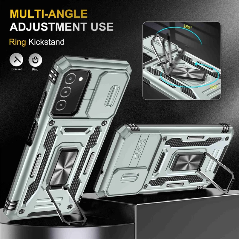 For Samsung Galaxy A03s (164.2mm) Hybrid Hard PC Soft TPU Case Kickstand Back Shell with Camera Cover - Grey