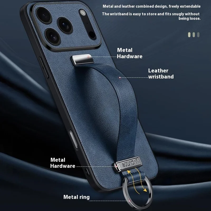 SULADA Serie Moda per Cover iPhone 17 Pro con Cinturino e Supporto, Retro in Pelle - Blu