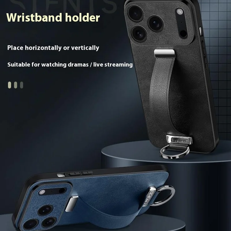 SULADA Serie Moda per Cover iPhone 17 Pro con Cinturino e Supporto, Retro in Pelle - Blu