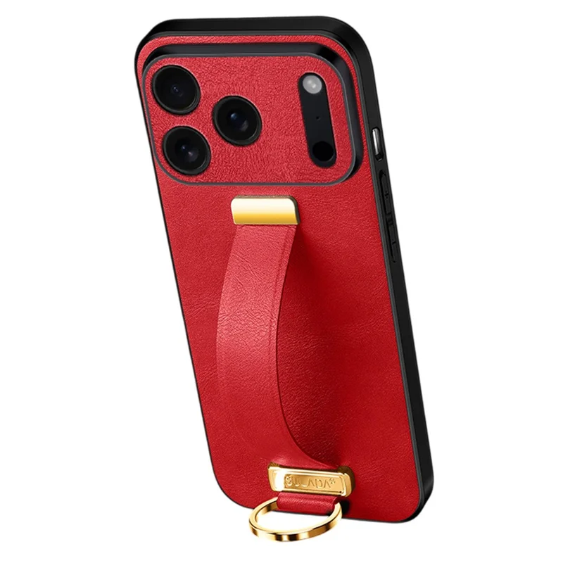 SULADA Fashion Series for iPhone 17 Pro Case Wristband Kickstand Leather Back Phone Cover - Red