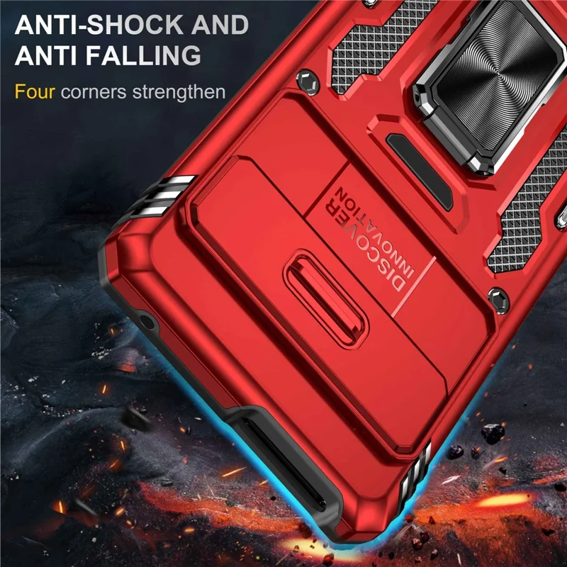 Phone Case for Google Pixel 7 5G Armor Series Hard PC Soft TPU Shockproof Case with Kickstand / Sliding Camera Cover - Red