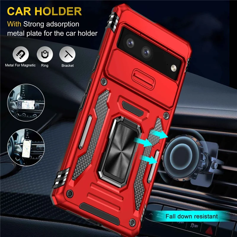 Phone Case for Google Pixel 7 5G Armor Series Hard PC Soft TPU Shockproof Case with Kickstand / Sliding Camera Cover - Red