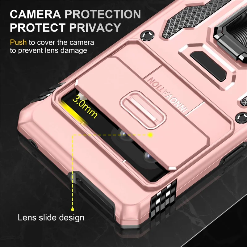 Phone Case for Google Pixel 7 5G Armor Series Hard PC Soft TPU Shockproof Case with Kickstand / Sliding Camera Cover - Rose Gold