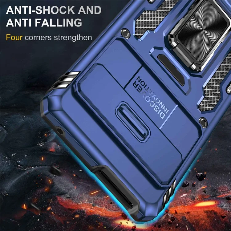 Phone Case for Google Pixel 7 5G Armor Series Hard PC Soft TPU Shockproof Case with Kickstand / Sliding Camera Cover - Navy Blue