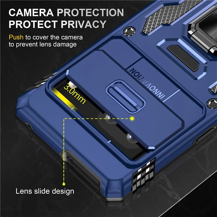 Phone Case for Google Pixel 7 5G Armor Series Hard PC Soft TPU Shockproof Case with Kickstand / Sliding Camera Cover - Navy Blue