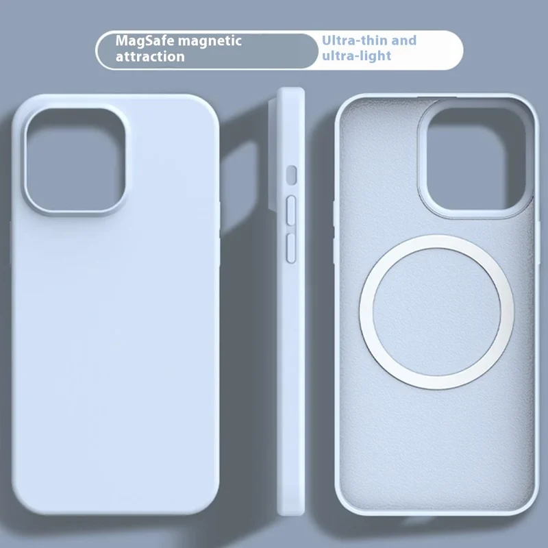 For iPhone 16 Pro Case Compatible with MagSafe Ultra Thin Liquid Silicone + PC Phone Cover - Glacier Blue