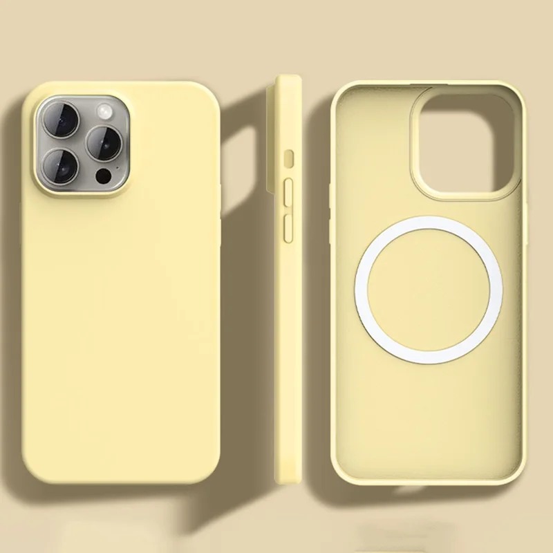 For iPhone 12 / 12 Pro Case Compatible with MagSafe Ultra Thin Liquid Silicone + PC Phone Cover - Light Yellow