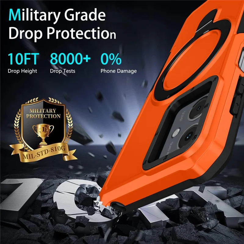 For Motorola Moto G14 4G Case Ring Kickstand TPU + PC Hybrid Phone Cover - Orange
