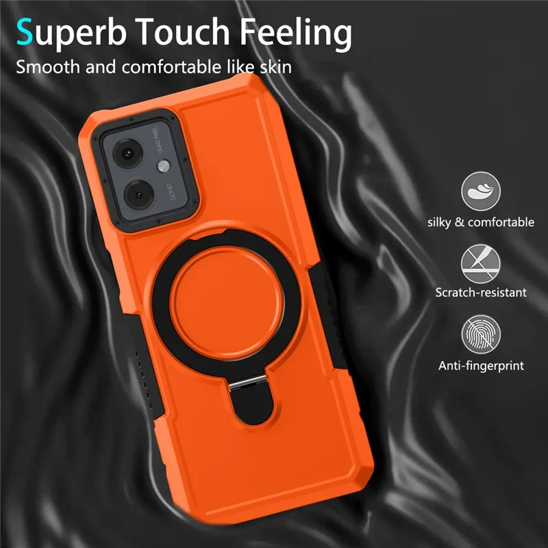 For Motorola Moto G14 4G Case Ring Kickstand TPU + PC Hybrid Phone Cover - Orange