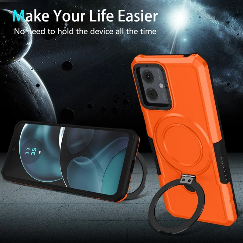 For Motorola Moto G14 4G Case Ring Kickstand TPU + PC Hybrid Phone Cover - Orange